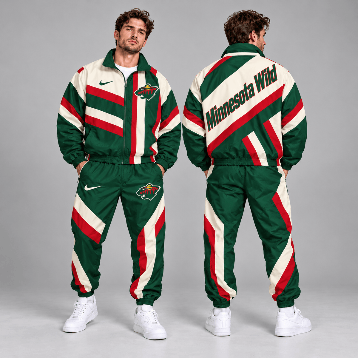 Minnesota Wild | Premium NHL Dynamic Diagonal Stripe Full Zip Windbreaker Tracksuit Jacket and Jogger Pants Set NDN cover