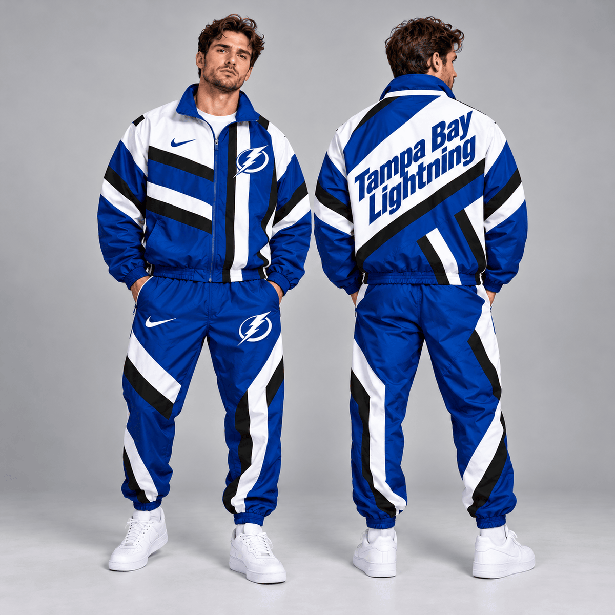 Tampa Bay Lightning | Premium NHL Dynamic Diagonal Stripe Full Zip Windbreaker Tracksuit Jacket and Jogger Pants Set NDN cover