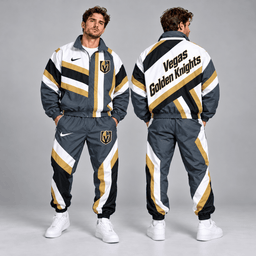 Vegas Golden Knights | Premium NHL Dynamic Diagonal Stripe Full Zip Windbreaker Tracksuit Jacket and Jogger Pants Set NDN cover