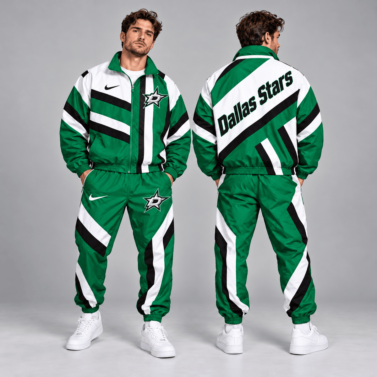 Dallas Stars | Premium NHL Dynamic Diagonal Stripe Full Zip Windbreaker Tracksuit Jacket and Jogger Pants Set NDN cover