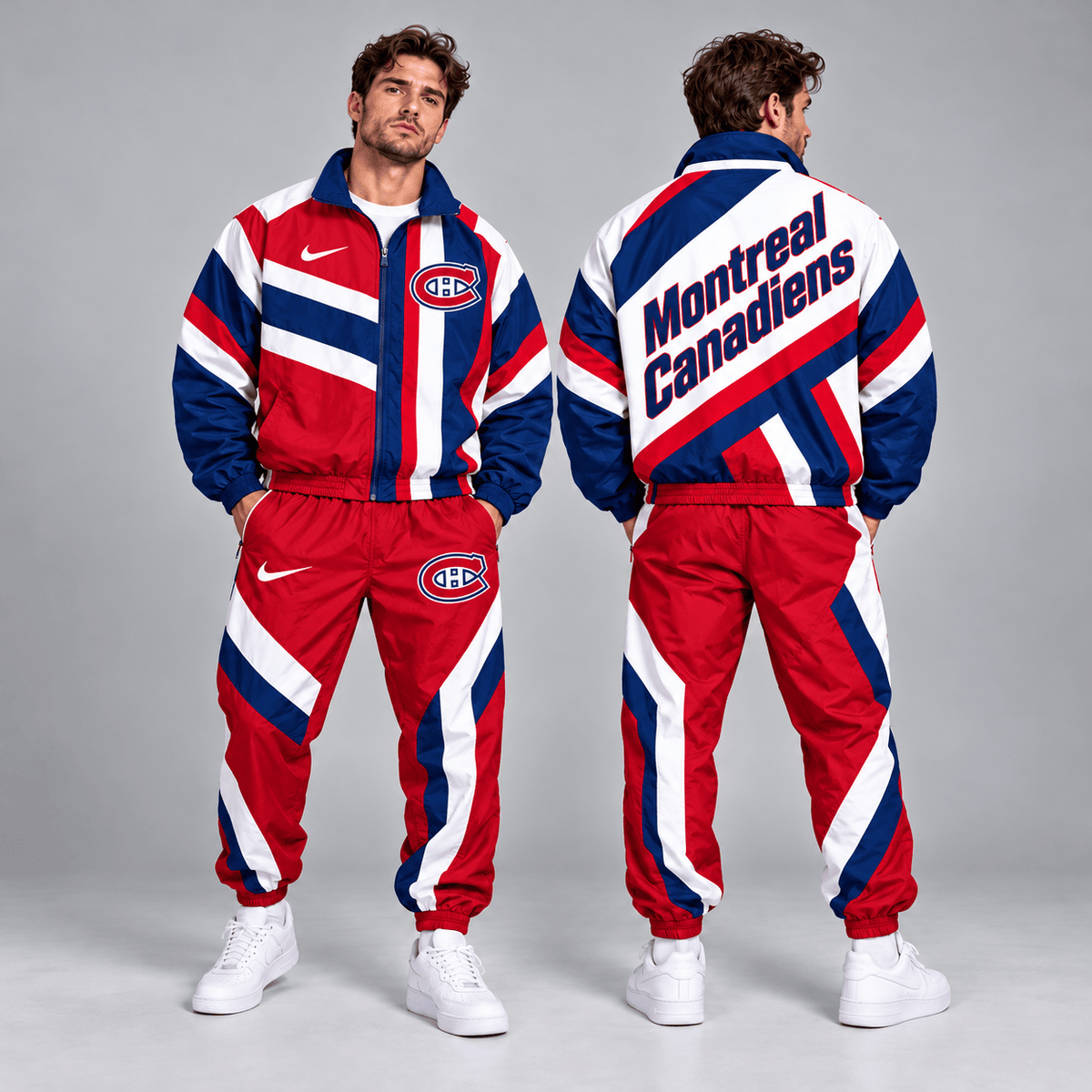 Montreal Canadiens | Premium NHL Dynamic Diagonal Stripe Full Zip Windbreaker Tracksuit Jacket and Jogger Pants Set NDN cover