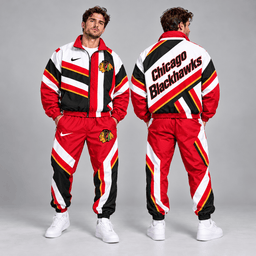 Chicago Blackhawks | Premium NHL Dynamic Diagonal Stripe Full Zip Windbreaker Tracksuit Jacket and Jogger Pants Set NDN cover