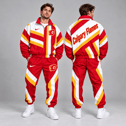 Calgary Flames | Premium NHL Dynamic Diagonal Stripe Full Zip Windbreaker Tracksuit Jacket and Jogger Pants Set NDN cover