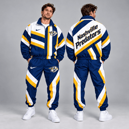 Nashville Predators | Premium NHL Dynamic Diagonal Stripe Full Zip Windbreaker Tracksuit Jacket and Jogger Pants Set NDN cover