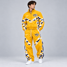 Nashville Predators | Premium NHL Urban Camo Chevron Full Zip Windbreaker Jacket and Matching Jogger Pants Tracksuit Set NDN cover