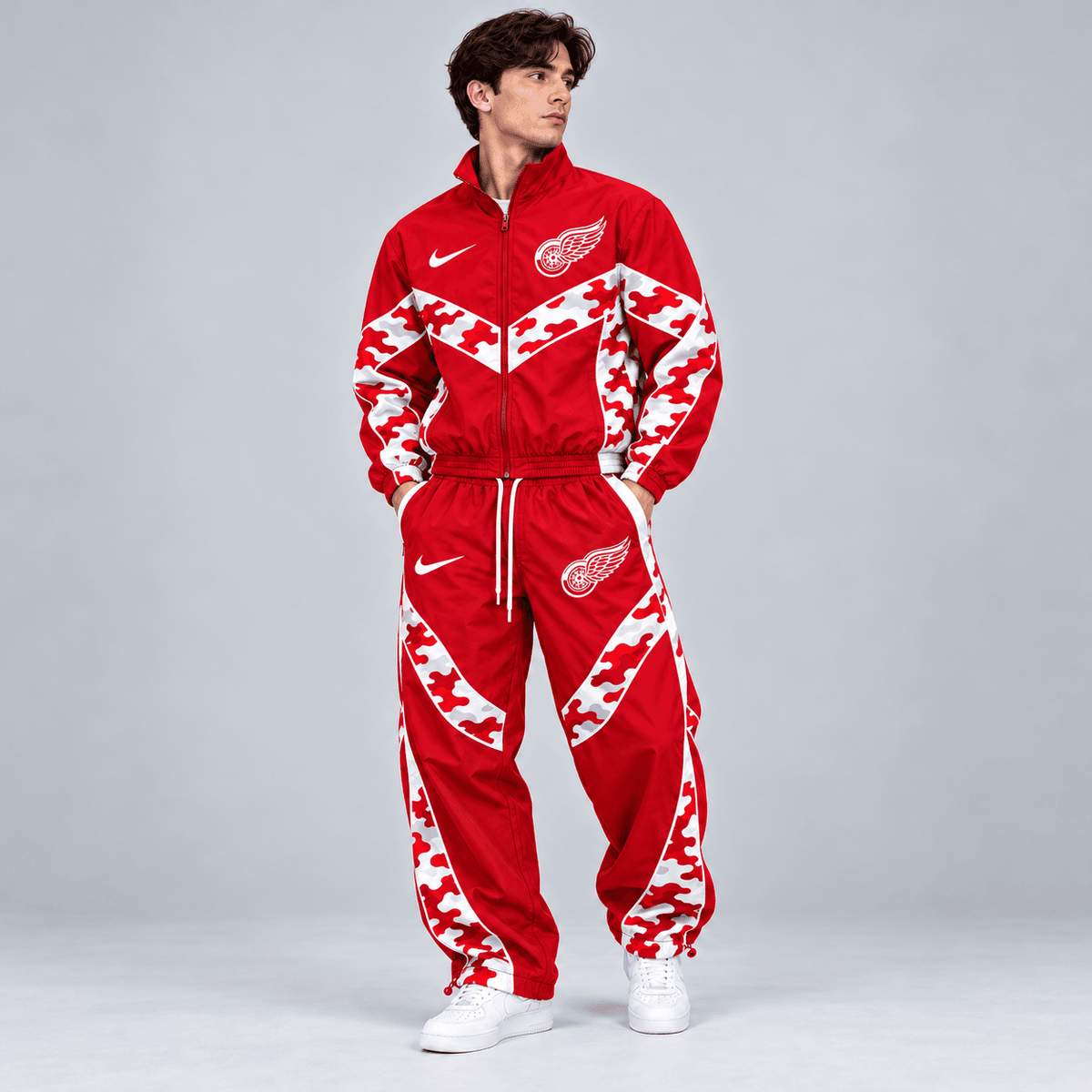 Detroit Red Wings | Premium NHL Urban Camo Chevron Full Zip Windbreaker Jacket and Matching Jogger Pants Tracksuit Set NDN cover