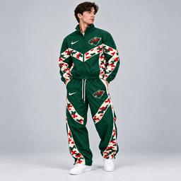 Minnesota Wild | Premium NHL Urban Camo Chevron Full Zip Windbreaker Jacket and Matching Jogger Pants Tracksuit Set NDN cover