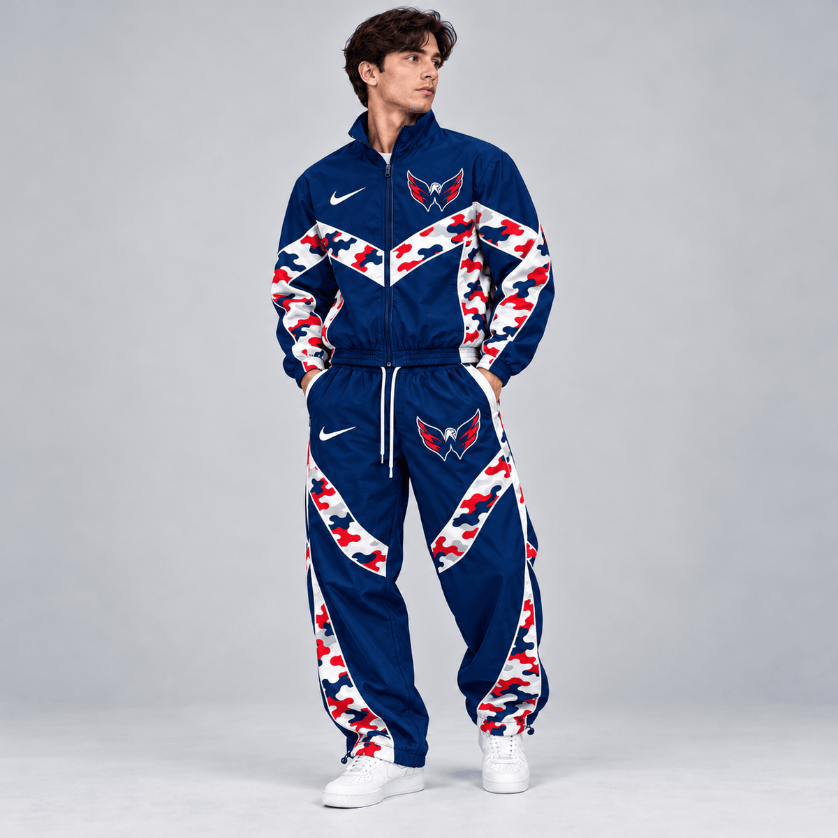 Washington Capitals | Premium NHL Urban Camo Chevron Full Zip Windbreaker Jacket and Matching Jogger Pants Tracksuit Set NDN cover