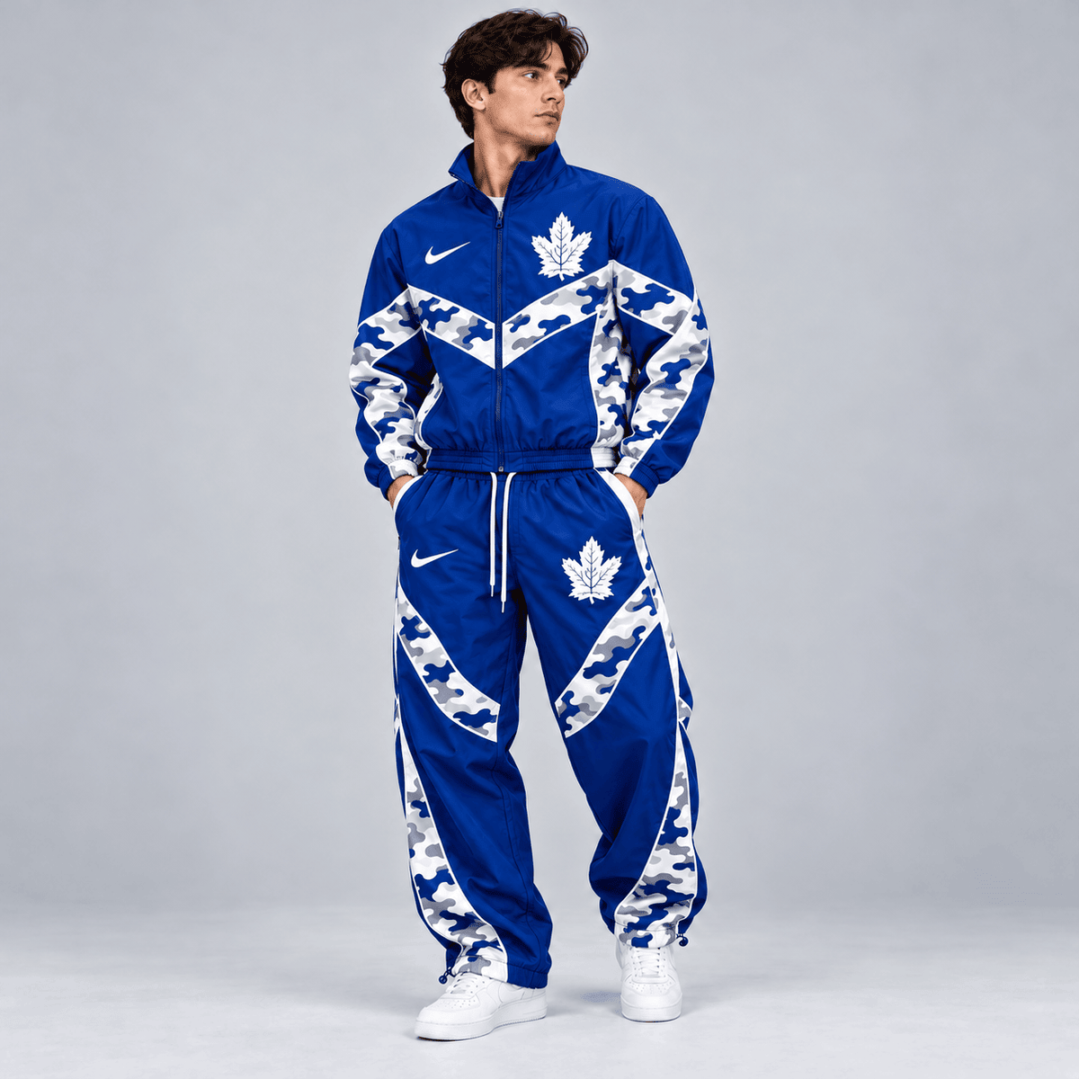 Toronto Maple Leafs | Premium NHL Urban Camo Chevron Full Zip Windbreaker Jacket and Matching Jogger Pants Tracksuit Set NDN cover
