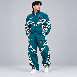San Jose Sharks | Premium NHL Urban Camo Chevron Full Zip Windbreaker Jacket and Matching Jogger Pants Tracksuit Set NDN cover