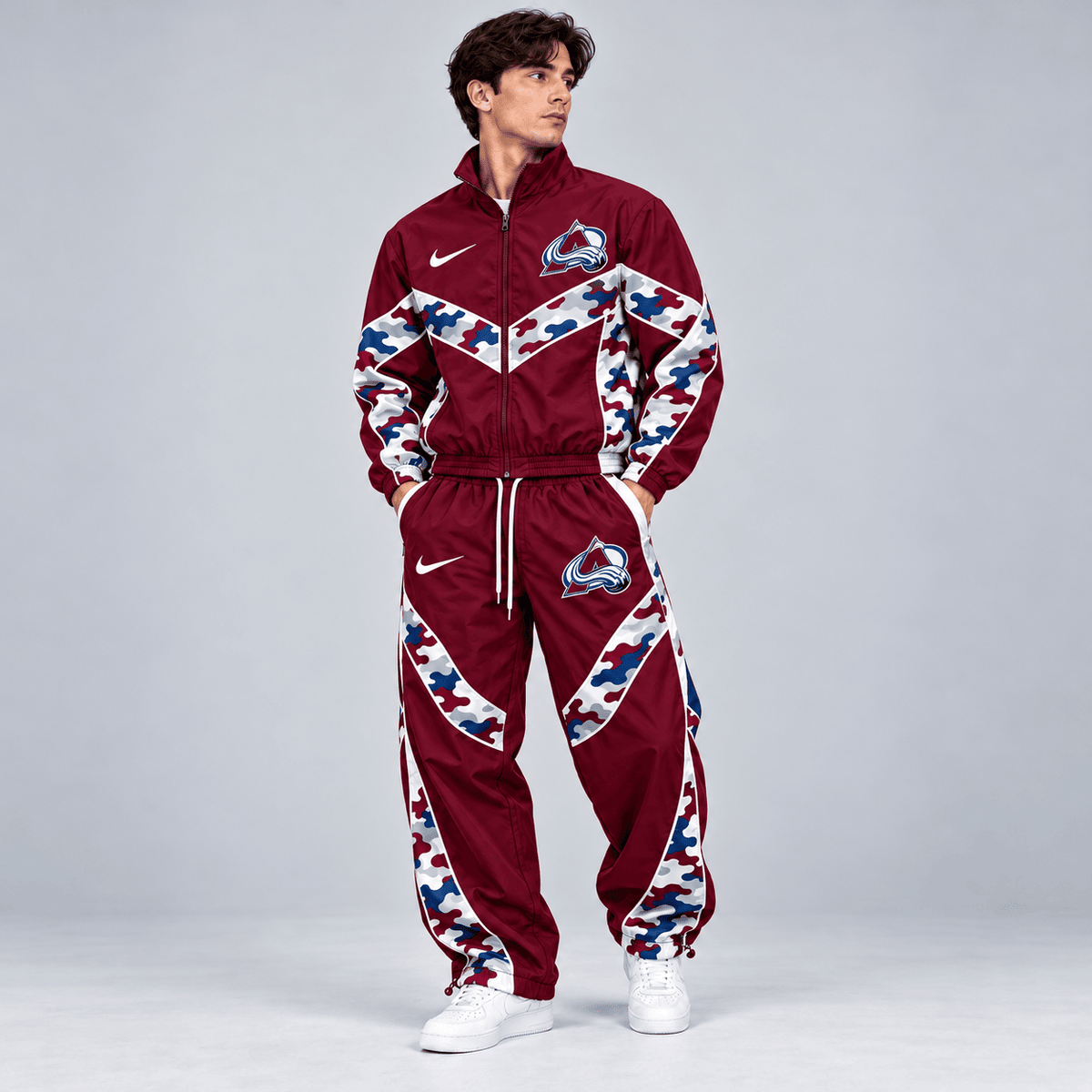 Colorado Avalanche | Premium NHL Urban Camo Chevron Full Zip Windbreaker Jacket and Matching Jogger Pants Tracksuit Set NDN cover