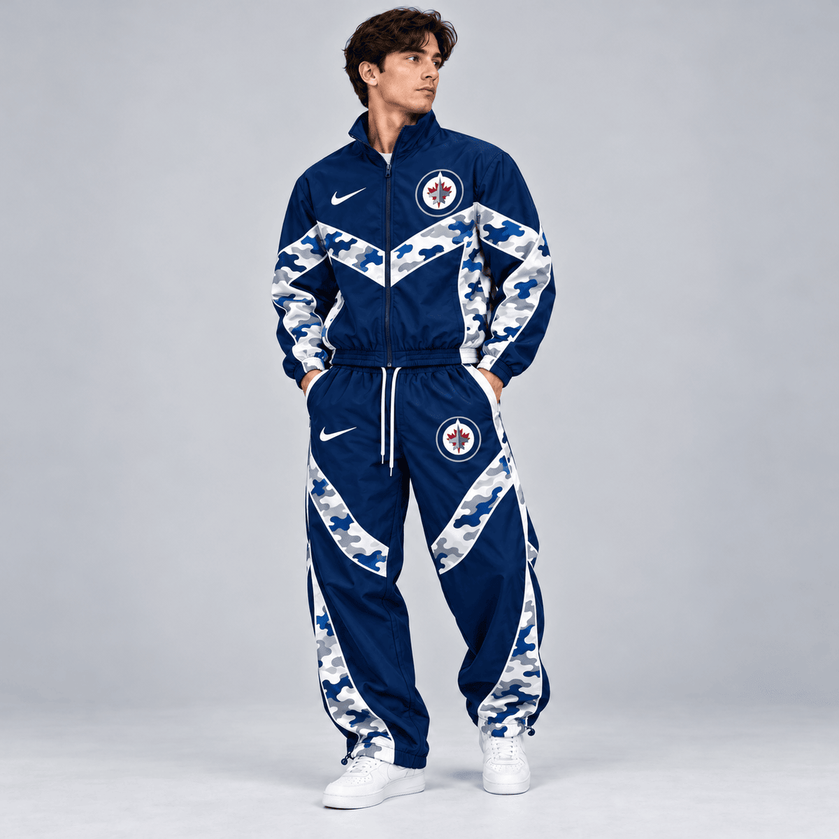 Winnipeg Jets | Premium NHL Urban Camo Chevron Full Zip Windbreaker Jacket and Matching Jogger Pants Tracksuit Set NDN cover