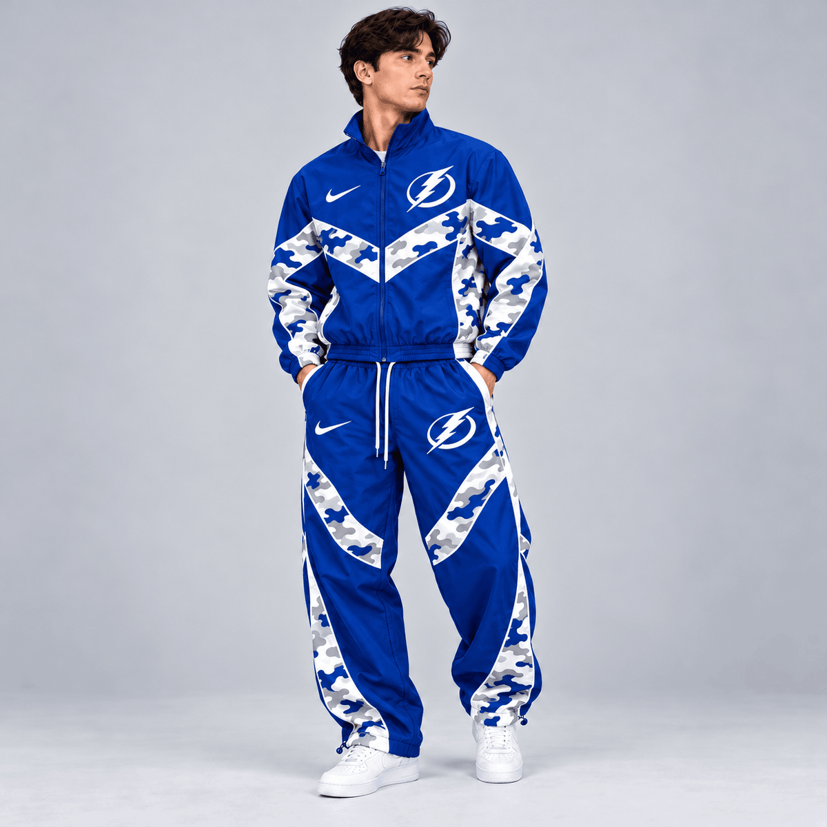 Tampa Bay Lightning | Premium NHL Urban Camo Chevron Full Zip Windbreaker Jacket and Matching Jogger Pants Tracksuit Set NDN cover