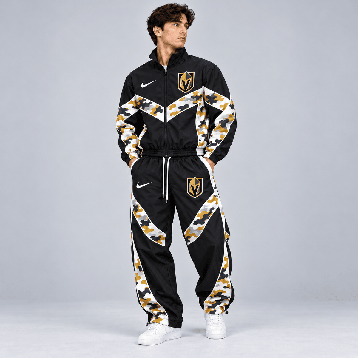 Vegas Golden Knights | Premium NHL Urban Camo Chevron Full Zip Windbreaker Jacket and Matching Jogger Pants Tracksuit Set NDN cover