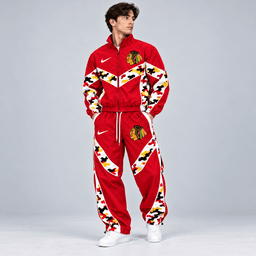 Chicago Blackhawks | Premium NHL Urban Camo Chevron Full Zip Windbreaker Jacket and Matching Jogger Pants Tracksuit Set NDN cover