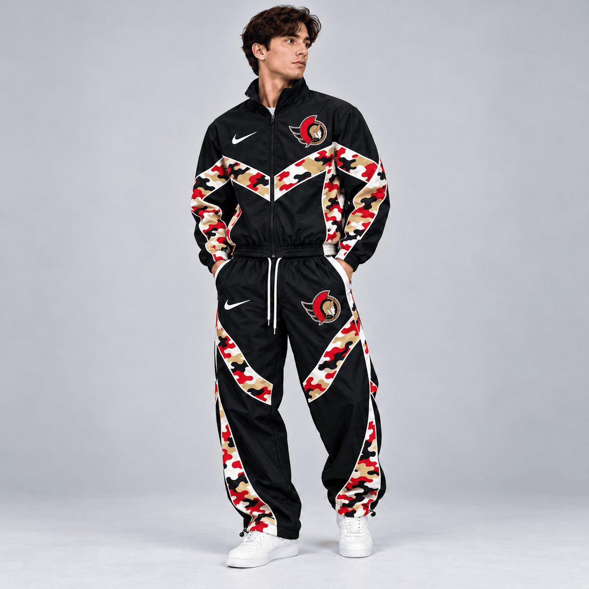 Ottawa Senators | Premium NHL Urban Camo Chevron Full Zip Windbreaker Jacket and Matching Jogger Pants Tracksuit Set NDN cover