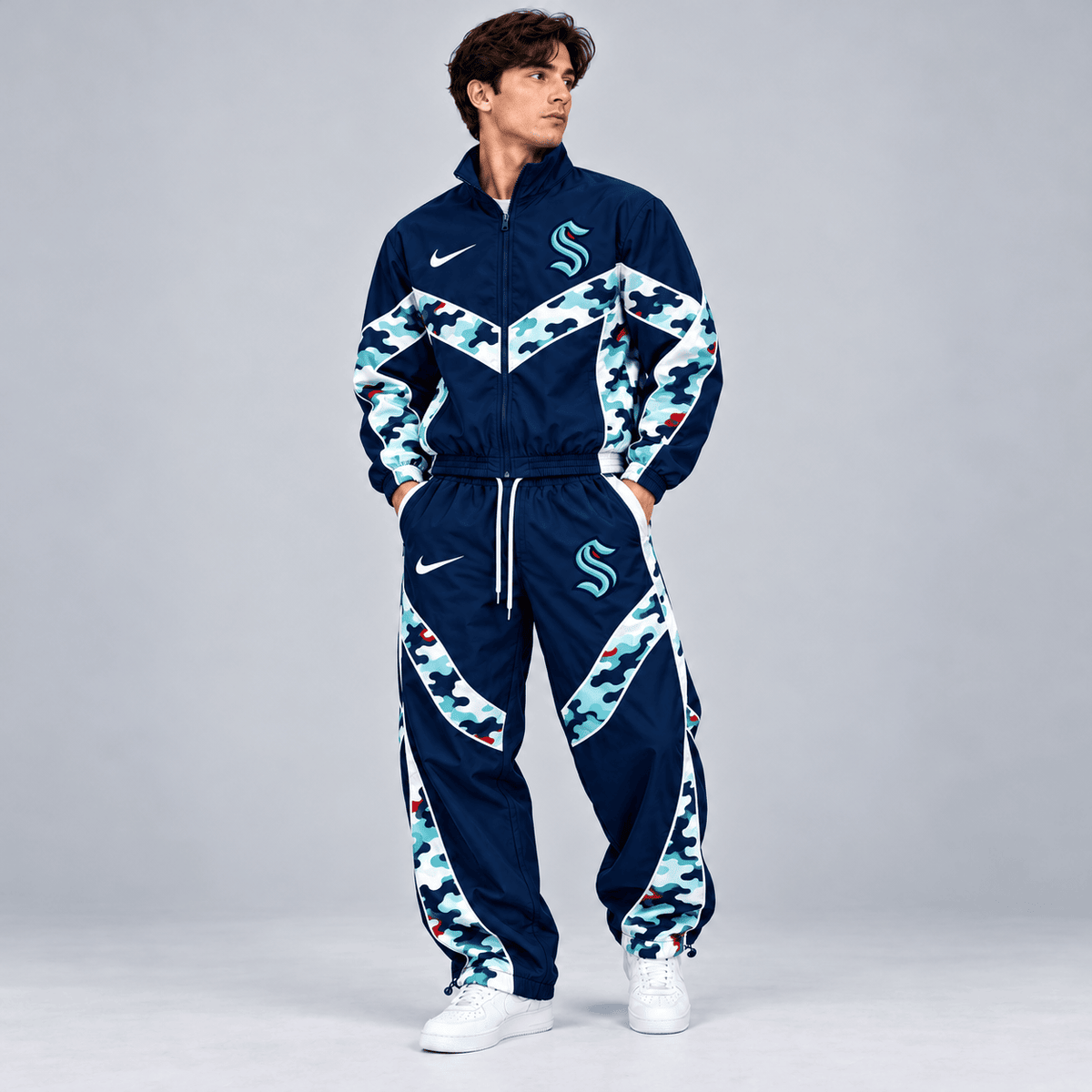 Seattle Kraken | Premium NHL Urban Camo Chevron Full Zip Windbreaker Jacket and Matching Jogger Pants Tracksuit Set NDN cover