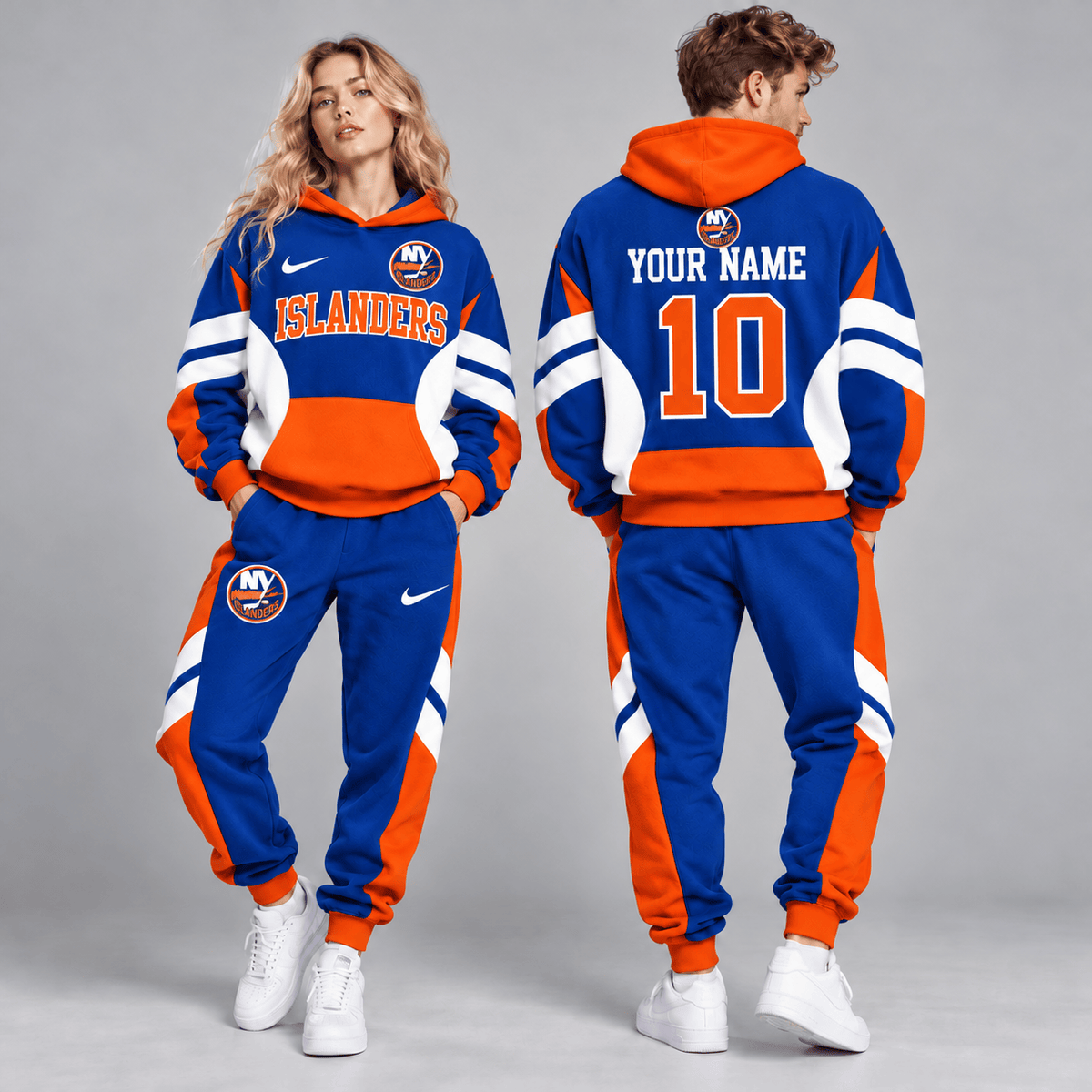 New York Islanders | Premium NHL Varsity Colorblock Pullover Hoodie and Matching Jogger Pants Set with Custom Name and Number NDN cover