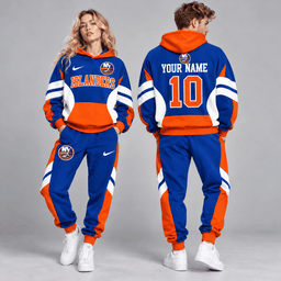 New York Islanders | Premium NHL Varsity Colorblock Pullover Hoodie and Matching Jogger Pants Set with Custom Name and Number NDN cover