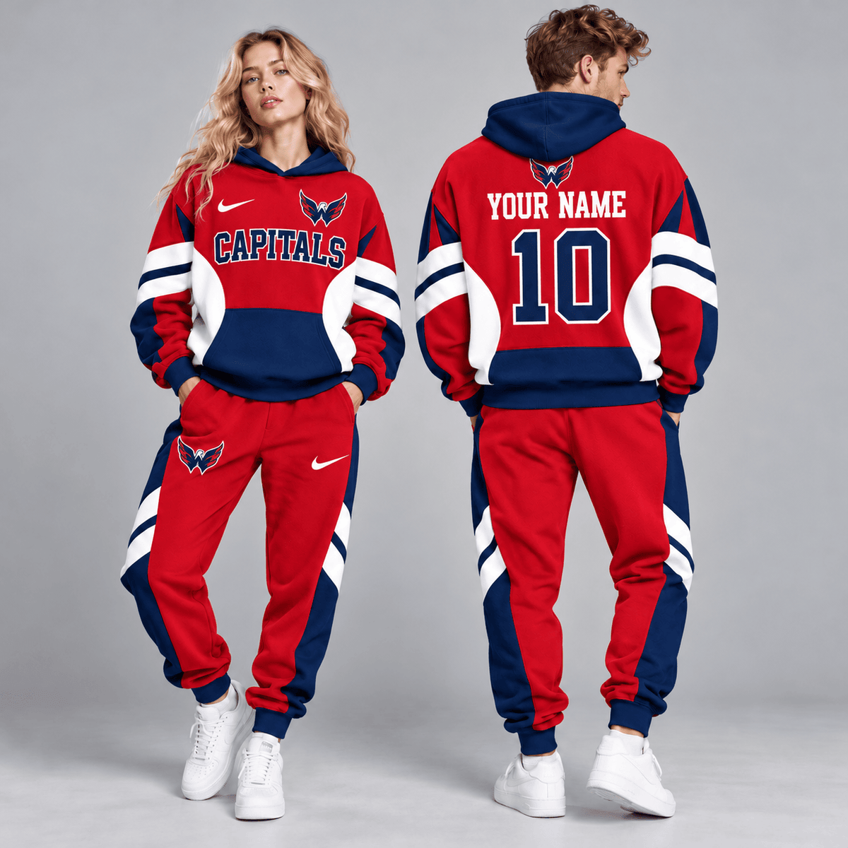 Washington Capitals | Premium NHL Varsity Colorblock Pullover Hoodie and Matching Jogger Pants Set with Custom Name and Number NDN cover