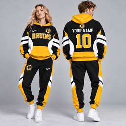 Boston Bruins | Premium NHL Varsity Colorblock Pullover Hoodie and Matching Jogger Pants Set with Custom Name and Number NDN cover