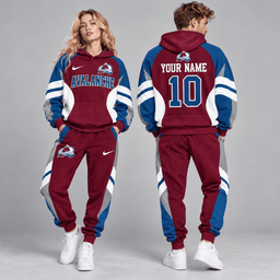Colorado Avalanche | Premium NHL Varsity Colorblock Pullover Hoodie and Matching Jogger Pants Set with Custom Name and Number NDN cover