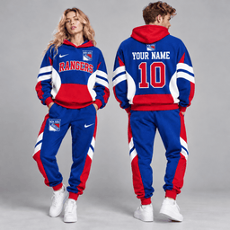 New York Rangers | Premium NHL Varsity Colorblock Pullover Hoodie and Matching Jogger Pants Set with Custom Name and Number NDN cover