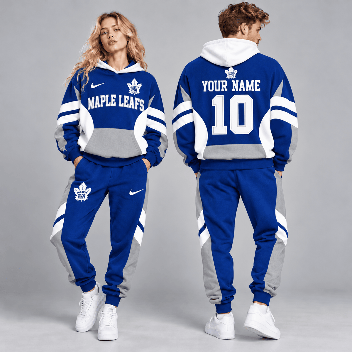Toronto Maple Leafs | Premium NHL Varsity Colorblock Pullover Hoodie and Matching Jogger Pants Set with Custom Name and Number NDN cover