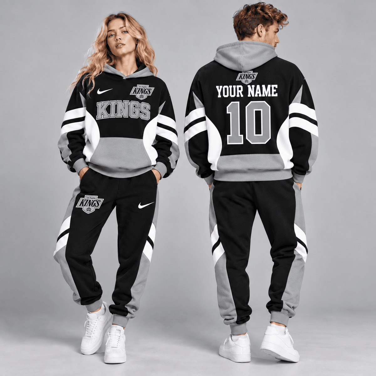 Los Angeles Kings | Premium NHL Varsity Colorblock Pullover Hoodie and Matching Jogger Pants Set with Custom Name and Number NDN cover