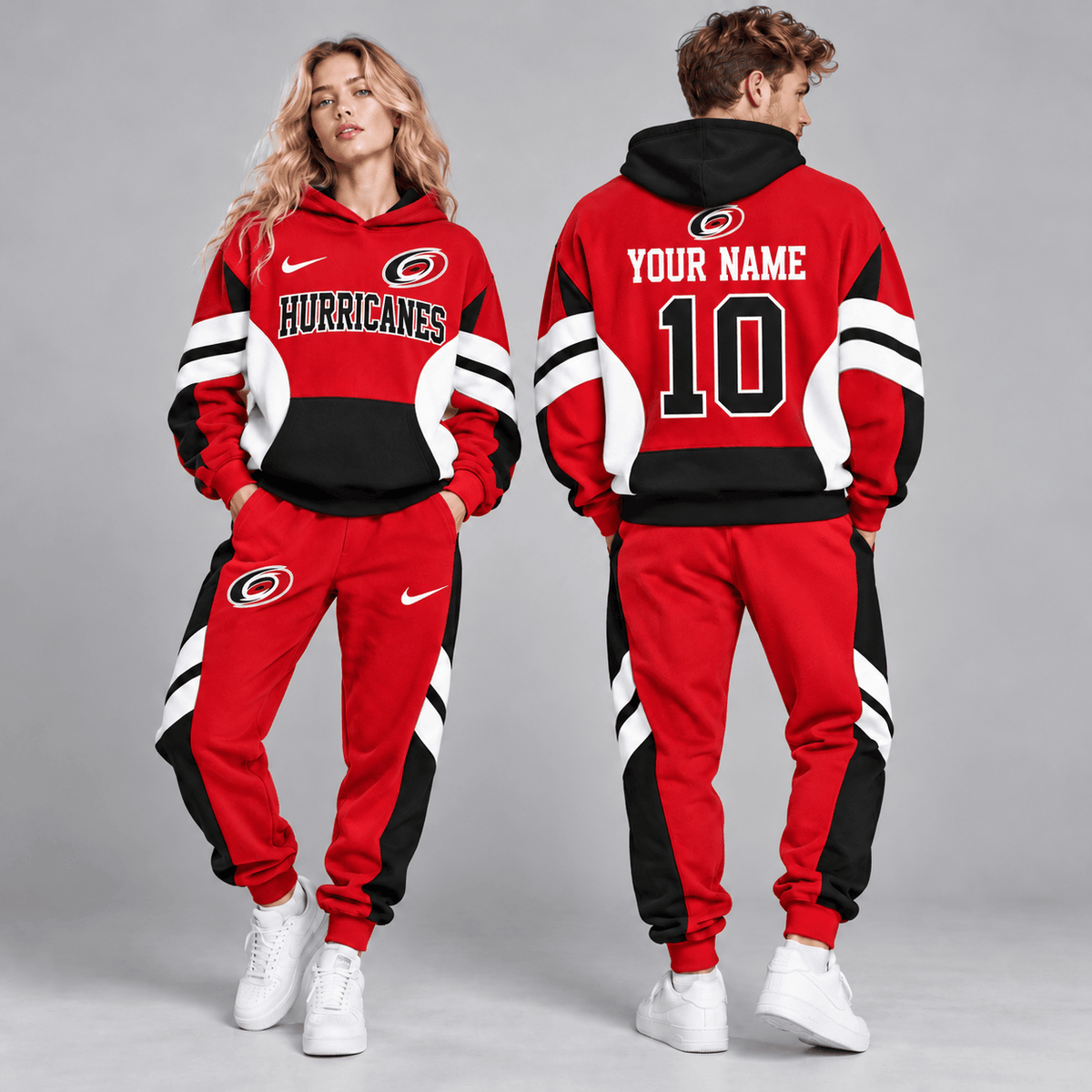 Carolina Hurricanes | Premium NHL Varsity Colorblock Pullover Hoodie and Matching Jogger Pants Set with Custom Name and Number NDN cover