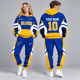 St. Louis Blues | Premium NHL Varsity Colorblock Pullover Hoodie and Matching Jogger Pants Set with Custom Name and Number NDN cover