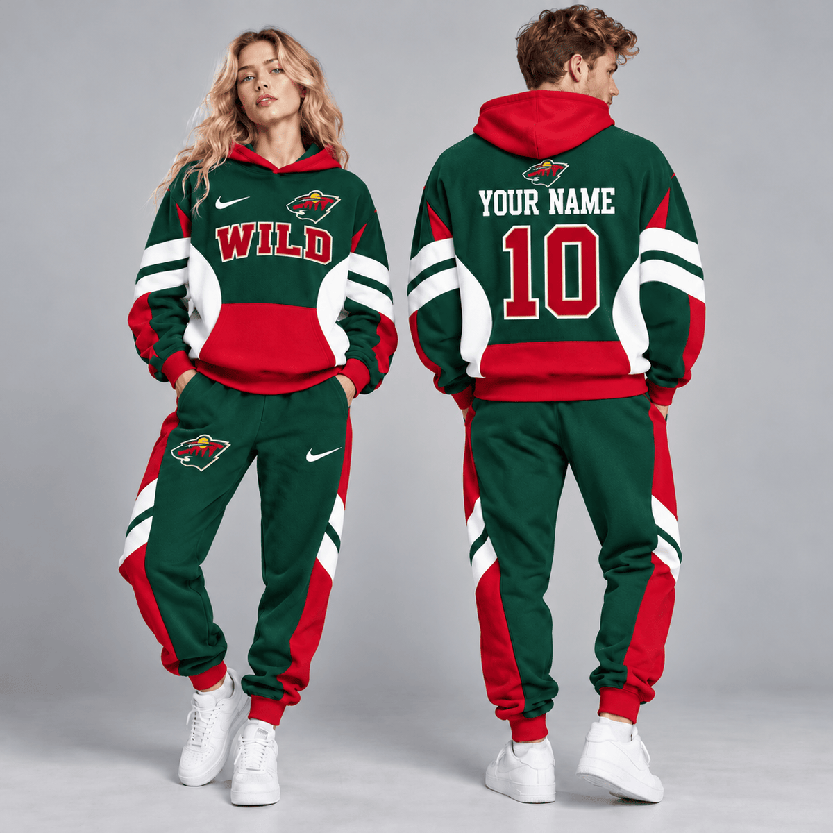 Minnesota Wild | Premium NHL Varsity Colorblock Pullover Hoodie and Matching Jogger Pants Set with Custom Name and Number NDN cover