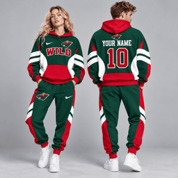 Minnesota Wild | Premium NHL Varsity Colorblock Pullover Hoodie and Matching Jogger Pants Set with Custom Name and Number NDN cover