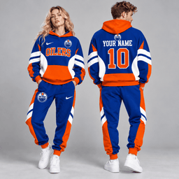 Edmonton Oilers | Premium NHL Varsity Colorblock Pullover Hoodie and Matching Jogger Pants Set with Custom Name and Number NDN cover