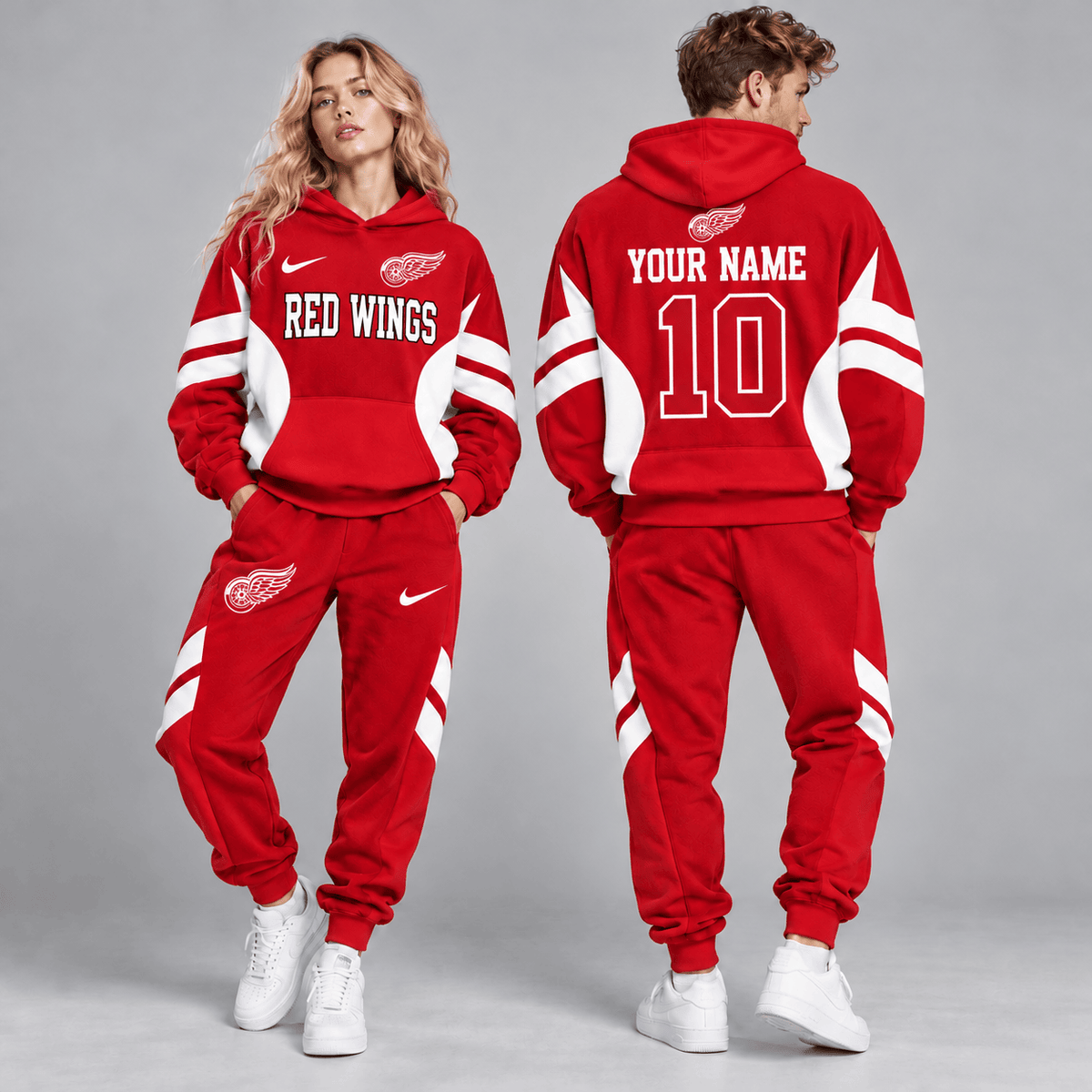 Detroit Red Wings | Premium NHL Varsity Colorblock Pullover Hoodie and Matching Jogger Pants Set with Custom Name and Number NDN cover