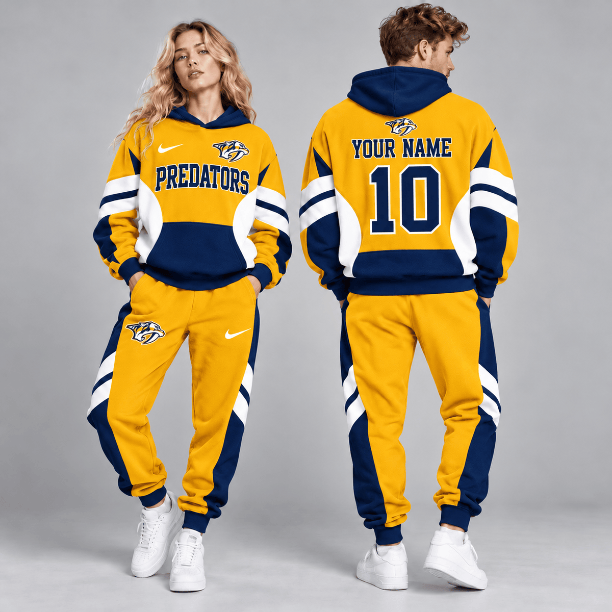 Nashville Predators | Premium NHL Varsity Colorblock Pullover Hoodie and Matching Jogger Pants Set with Custom Name and Number NDN cover