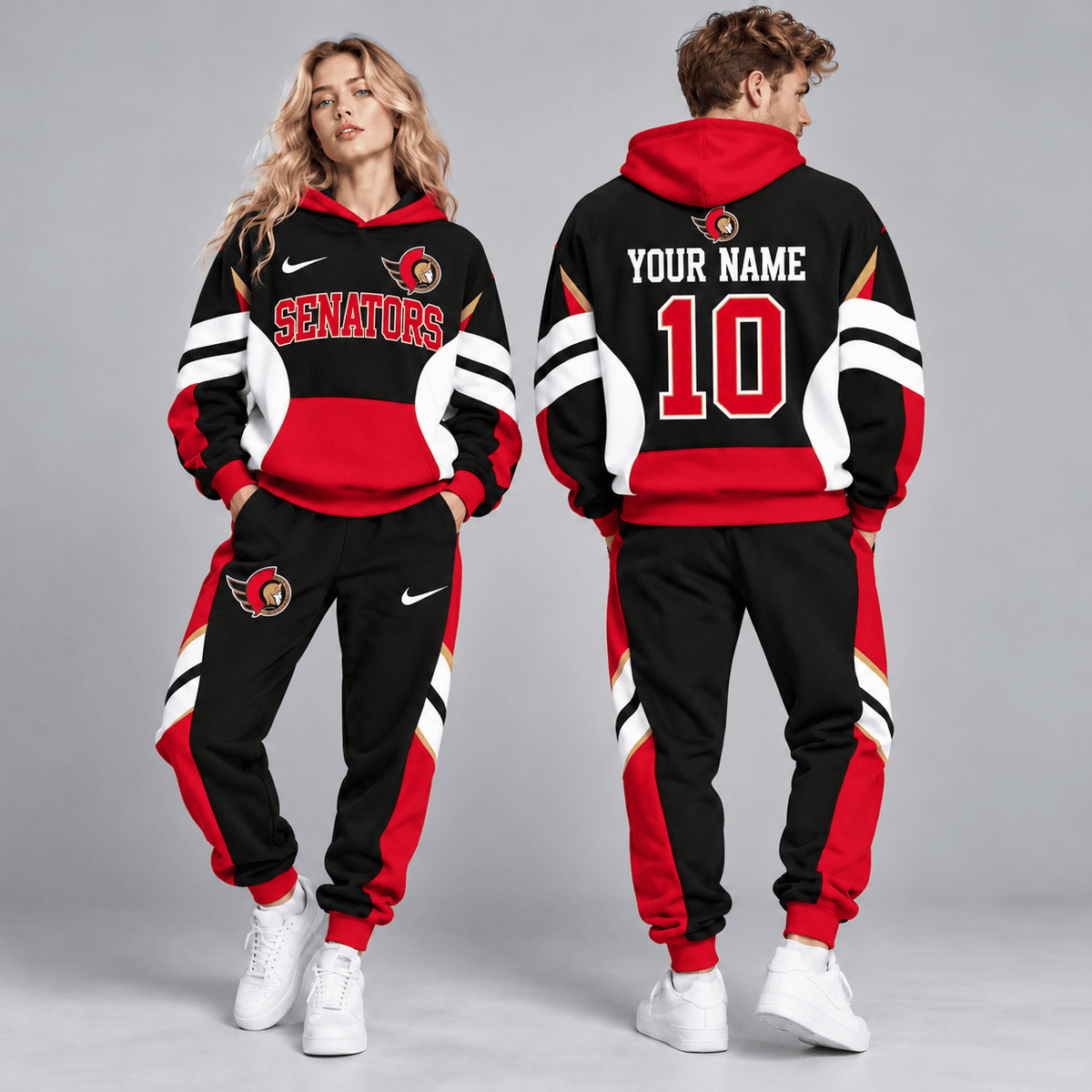 Ottawa Senators | Premium NHL Varsity Colorblock Pullover Hoodie and Matching Jogger Pants Set with Custom Name and Number NDN cover