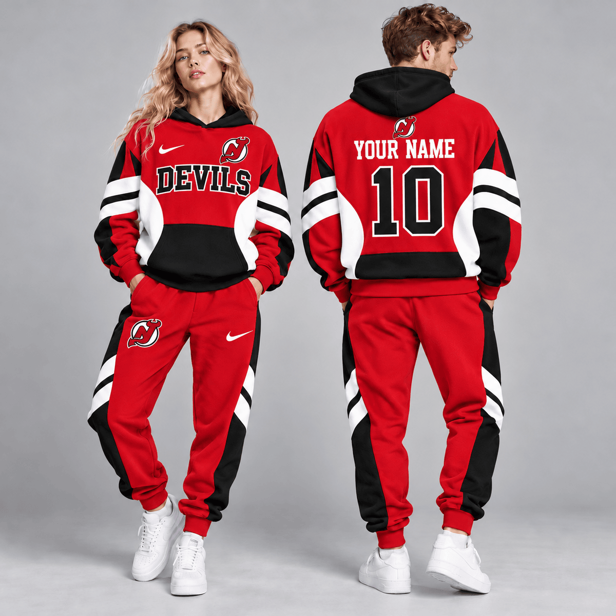 New Jersey Devils | Premium NHL Varsity Colorblock Pullover Hoodie and Matching Jogger Pants Set with Custom Name and Number NDN cover