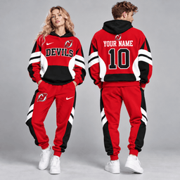 New Jersey Devils | Premium NHL Varsity Colorblock Pullover Hoodie and Matching Jogger Pants Set with Custom Name and Number NDN cover