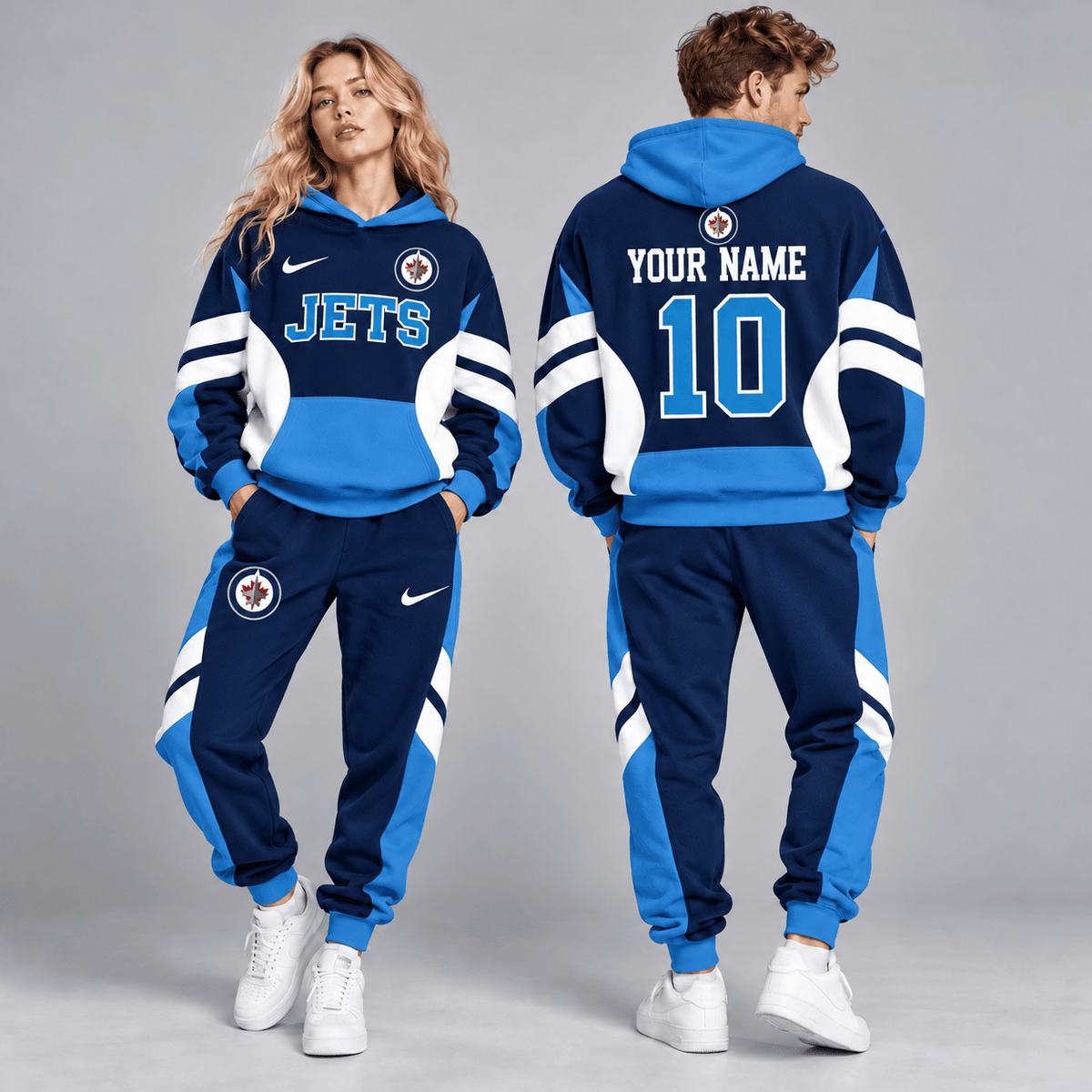Winnipeg Jets | Premium NHL Varsity Colorblock Pullover Hoodie and Matching Jogger Pants Set with Custom Name and Number NDN cover