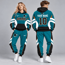 San Jose Sharks | Premium NHL Varsity Colorblock Pullover Hoodie and Matching Jogger Pants Set with Custom Name and Number NDN cover