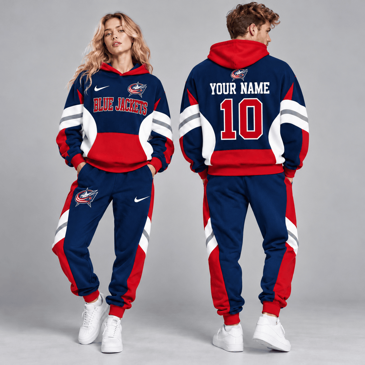 Columbus Blue Jackets | Premium NHL Varsity Colorblock Pullover Hoodie and Matching Jogger Pants Set with Custom Name and Number NDN cover