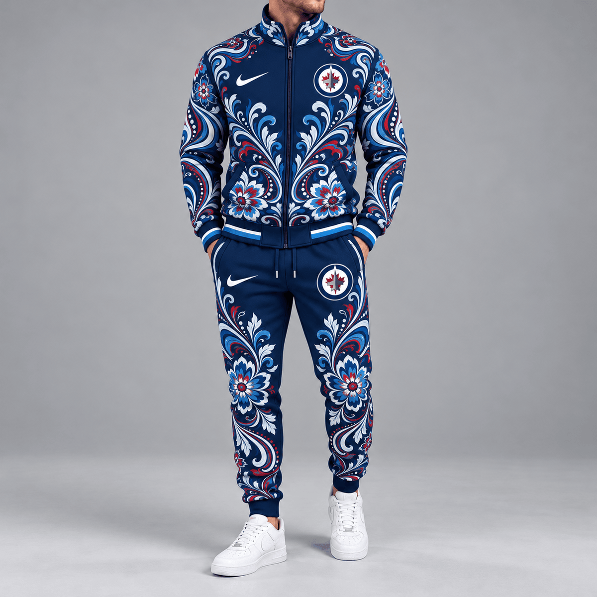 Winnipeg Jets | Premium NHL Royal Floral Paisley Full Zip Track Jacket and Matching Jogger Pants Set NDN cover