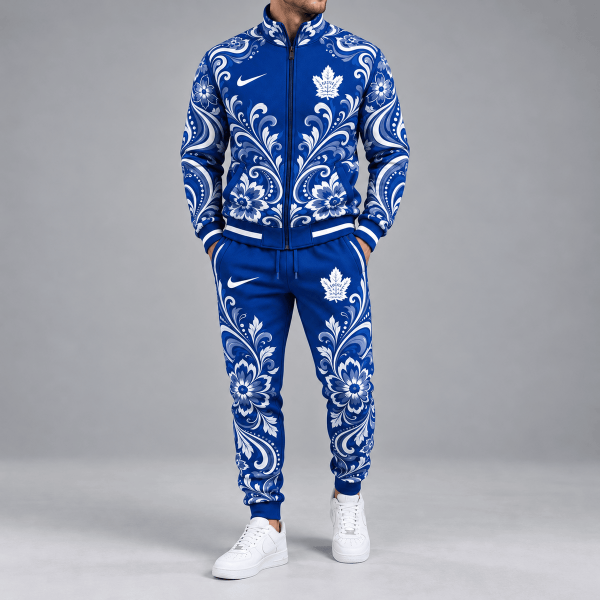 Toronto Maple Leafs | Premium NHL Royal Floral Paisley Full Zip Track Jacket and Matching Jogger Pants Set NDN cover