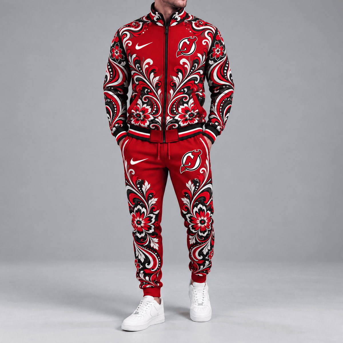 New Jersey Devils | Premium NHL Royal Floral Paisley Full Zip Track Jacket and Matching Jogger Pants Set NDN cover