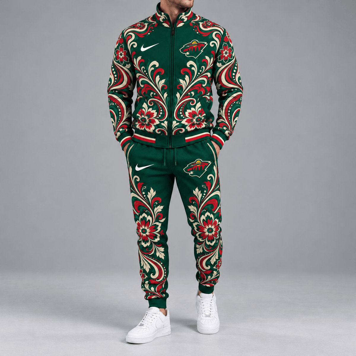 Minnesota Wild | Premium NHL Royal Floral Paisley Full Zip Track Jacket and Matching Jogger Pants Set NDN cover