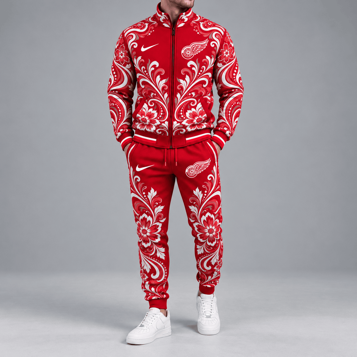 Detroit Red Wings | Premium NHL Royal Floral Paisley Full Zip Track Jacket and Matching Jogger Pants Set NDN cover