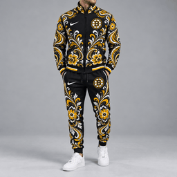 Boston Bruins | Premium NHL Royal Floral Paisley Full Zip Track Jacket and Matching Jogger Pants Set NDN cover