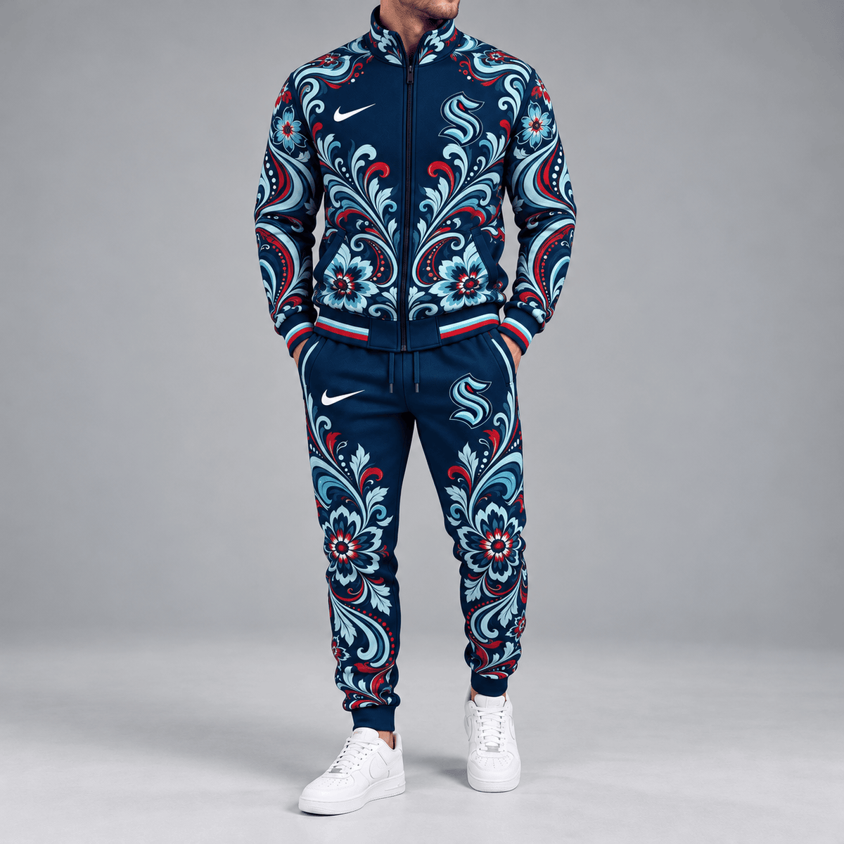 Seattle Kraken | Premium NHL Royal Floral Paisley Full Zip Track Jacket and Matching Jogger Pants Set NDN cover