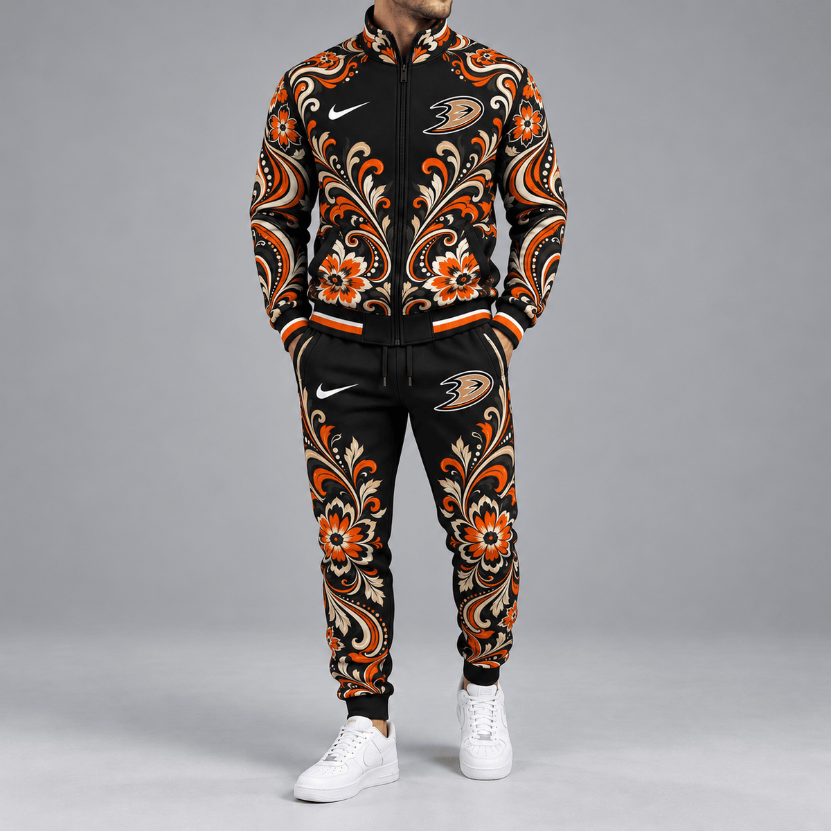 Anaheim Ducks | Premium NHL Royal Floral Paisley Full Zip Track Jacket and Matching Jogger Pants Set NDN cover